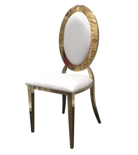 Elegant Round Back White Faux Leather Stainless Steel Chair