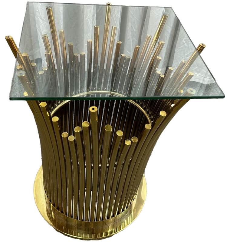 Wedding table stainless steel gold shiny table with clear glass cake bridal table