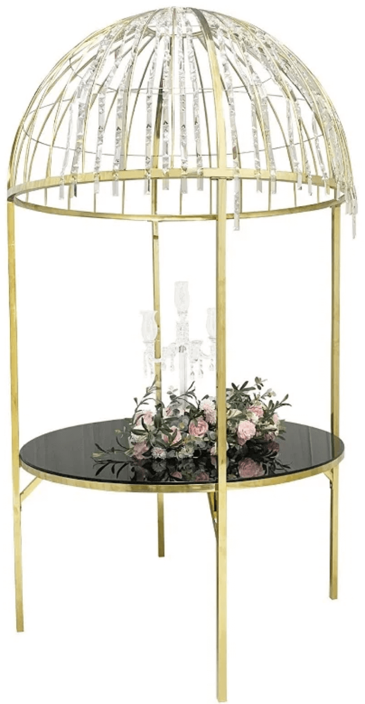 Modern gold stainless steel mirror glass round dining table